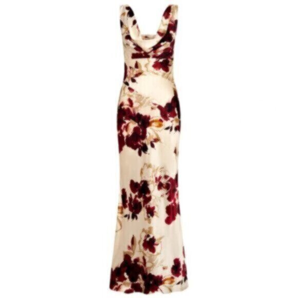 NWT NICHOLAS Sally Watercolor Floral Ivory Cowl Neck Side Slit Maxi Dress - Picture 5 of 17